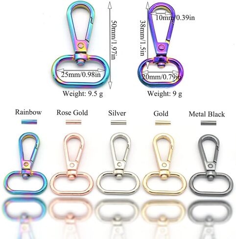 قوس قزح دوار المفاجئة 20/25 مم حلقة بيضاوية داخلية مشبك جراد البحر مخلب لحزام دفع بوابة جراد البحر المشابك السنانير مقاطع الموضة 10 قطع (1 بوصة، ذهبي وردي) in Kuwait