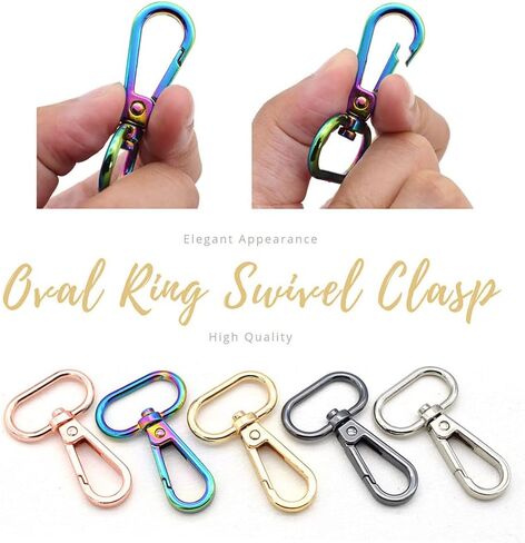 قوس قزح دوار المفاجئة 20/25 مم حلقة بيضاوية داخلية مشبك جراد البحر مخلب لحزام دفع بوابة جراد البحر المشابك السنانير مقاطع الموضة 10 قطع (1 بوصة، ذهبي وردي) in Kuwait