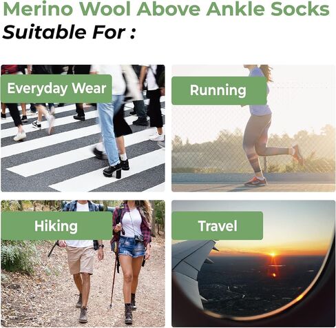 Merino Wool Above Ankle Cushioned Hiking Socks for Running, Hiking, Cycling, Camping, Ankle Socks, Arch Support in Saudi Arabia