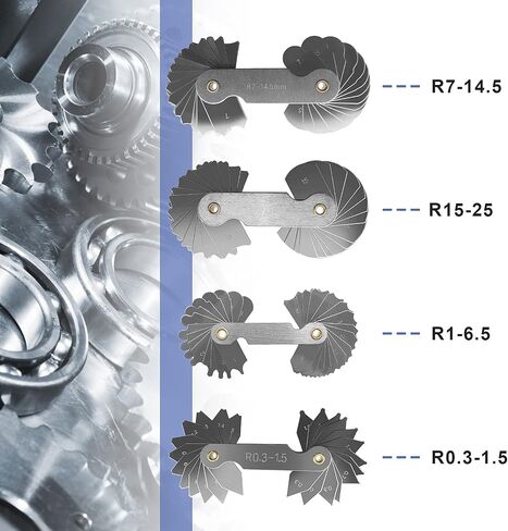 4 عبوات من الفولاذ المقاوم للصدأ R0.3-1.5/ R1-6.5/ R7-14.5/ R15-25 مقياس نصف القطر لفحص صانعي الأدوات والقوالب in Saudi Arabia