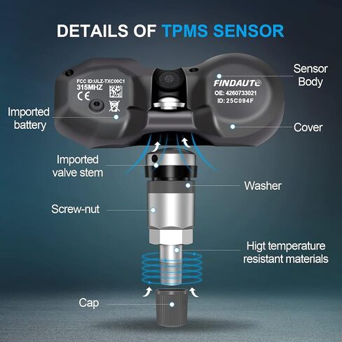 استبدال FINDAUTO لمستشعر الإطارات 315 ميجا هرتز للمعدات الأصلية نظام مراقبة ضغط الإطارات TPMS + لكزس لبونتياك لسليل لتويوتا يستبدل 4260704010 4260706011 4 عبوات in Saudi Arabia