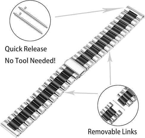 Compatible with Garmin Approach S42 Band, YOUkei Quick Release Stainless Steel Metal Replacement Straps Compatible with Garmin Approach S42 / Approach S12 / Garmin Forerunner 55 (Silver-Black) in Saudi Arabia
