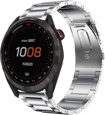 Compatible with Garmin Approach S42 Band, YOUkei Quick Release Stainless Steel Metal Replacement Straps Compatible with Garmin Approach S42 / Approach S12 / Garmin Forerunner 55 (Silver-Black) in Saudi Arabia