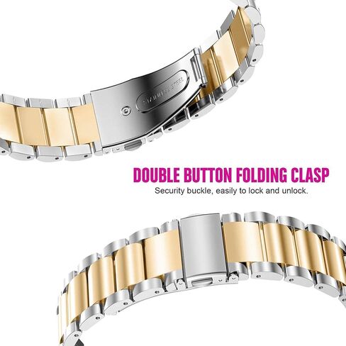 Compatible with Garmin Approach S42 Band, YOUkei Quick Release Stainless Steel Metal Replacement Straps Compatible with Garmin Approach S42 / Approach S12 / Garmin Forerunner 55 (Silver-Black) in Saudi Arabia