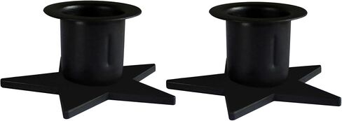 CVHOMEDECO. Primitive Iron Taper Candle Holders Vintage Black Candlestick Holders for Halloween Christmas Dining Room Home Decor. Set of 2, Round base in Saudi Arabia