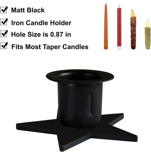 CVHOMEDECO. Primitive Iron Taper Candle Holders Vintage Black Candlestick Holders for Halloween Christmas Dining Room Home Decor. Set of 2, Round base in Saudi Arabia
