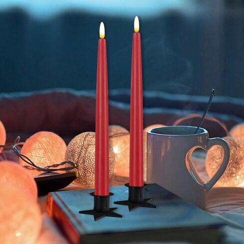 CVHOMEDECO. Primitive Iron Taper Candle Holders Vintage Black Candlestick Holders for Halloween Christmas Dining Room Home Decor. Set of 2, Round base in Saudi Arabia