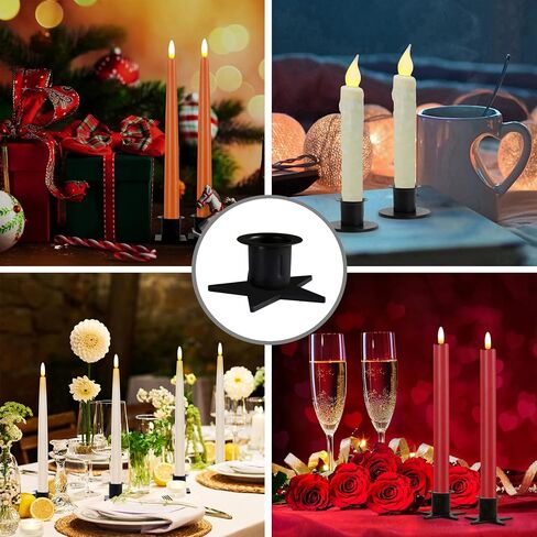 CVHOMEDECO. Primitive Iron Taper Candle Holders Vintage Black Candlestick Holders for Halloween Christmas Dining Room Home Decor. Set of 2, Round base in Saudi Arabia
