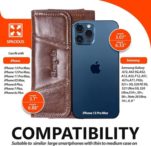 حافظة حزام للهاتف الخلوي من الجلد من Hengwin تناسب هاتف iPhone 15 Pro Max 14 Plus Samsung Galaxy A15 A25 A05s S23 Ultra Note 20 Ultra Note9 Note8 Google Pixel 8 Pro حامل حزام للهاتف (أسود) in Kuwait