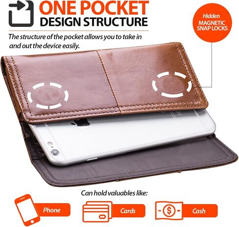 حافظة حزام للهاتف الخلوي من الجلد من Hengwin تناسب هاتف iPhone 15 Pro Max 14 Plus Samsung Galaxy A15 A25 A05s S23 Ultra Note 20 Ultra Note9 Note8 Google Pixel 8 Pro حامل حزام للهاتف (أسود) in Kuwait
