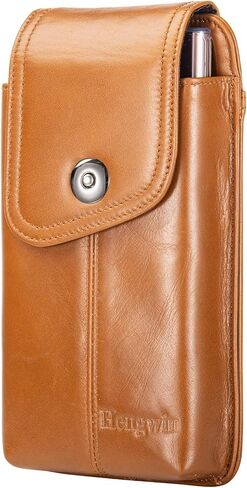حافظة هاتف من الجلد الطبيعي من Hengwin تناسب هاتف iPhone 15 Pro Max 15 Plus 14 Pro Max 14 Plus Samsung Galaxy S24 Ultra Holster مع مشبك حزام وحلقة حزام وحامل بطاقات للهاتف الخلوي (بني) in Kuwait