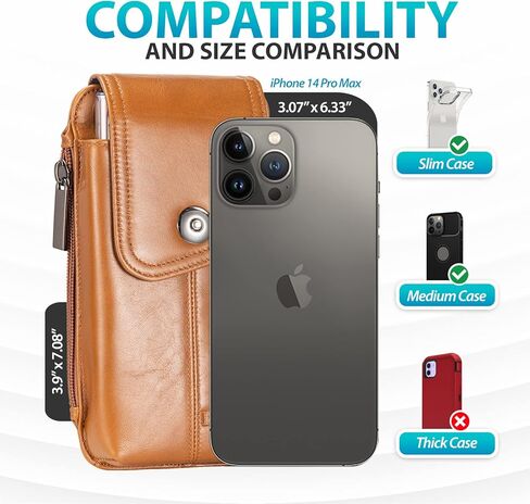 حافظة هاتف من الجلد الطبيعي من Hengwin تناسب هاتف iPhone 15 Pro Max 15 Plus 14 Pro Max 14 Plus Samsung Galaxy S24 Ultra Holster مع مشبك حزام وحلقة حزام وحامل بطاقات للهاتف الخلوي (بني) in Kuwait