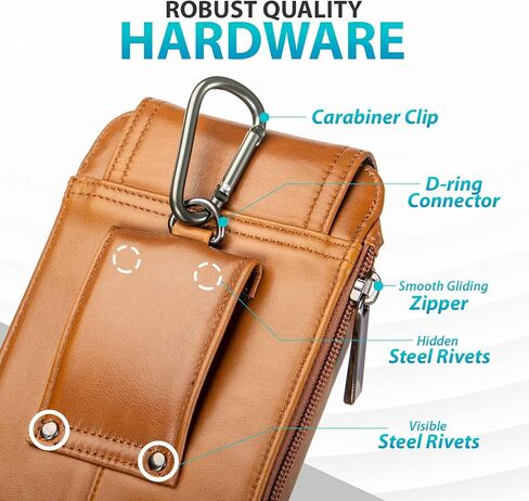 حافظة هاتف من الجلد الطبيعي من Hengwin تناسب هاتف iPhone 15 Pro Max 15 Plus 14 Pro Max 14 Plus Samsung Galaxy S24 Ultra Holster مع مشبك حزام وحلقة حزام وحامل بطاقات للهاتف الخلوي (بني) in Kuwait