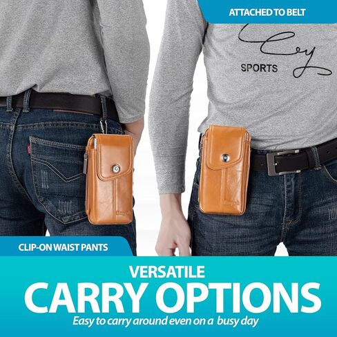 حافظة هاتف من الجلد الطبيعي من Hengwin تناسب هاتف iPhone 15 Pro Max 15 Plus 14 Pro Max 14 Plus Samsung Galaxy S24 Ultra Holster مع مشبك حزام وحلقة حزام وحامل بطاقات للهاتف الخلوي (بني) in Kuwait