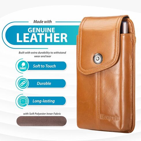 حافظة هاتف من الجلد الطبيعي من Hengwin تناسب هاتف iPhone 15 Pro Max 15 Plus 14 Pro Max 14 Plus Samsung Galaxy S24 Ultra Holster مع مشبك حزام وحلقة حزام وحامل بطاقات للهاتف الخلوي (بني) in Kuwait