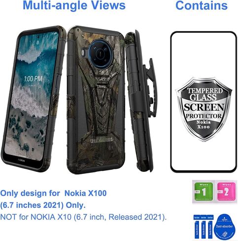 Ailiber for Nokia X100 Case, Nokia X100 5G Holster with Tempered Glass Screen Protector, Swivel Belt Clip Holster with Kickstand, Heavy Duty Full Body Shockproof Phone Cover Case for Nokia X100-Blue in Saudi Arabia