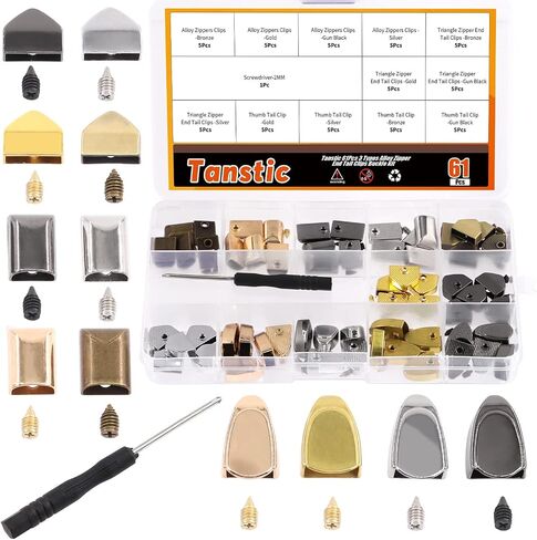 Tanstic 60 مجموعات 3 أنماط 4 ألوان سبائك سستة سدادة مع مسامير، سحاب ينتهي سحب السدادات العليا مقاطع الذيل، مستطيل مثلث الإبهام أسفل إصلاح استبدال سحب نهاية نصائح لإصلاح سستة in Saudi Arabia