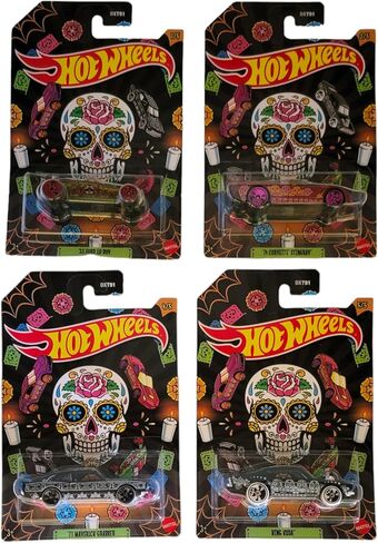 Hot Wheels 2023 Dia De Los Muertos Halloween Set of 4 Diecast Vehicles from DXT91-956F Release in Saudi Arabia
