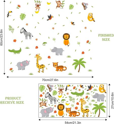 Supzone Cartoon Jungle Animals Window Clings Safari Animals Trees Leaves Flowers Window Decals Stickers for Kids Toddlers Classroom Playroom Window Glass Door Decoration in Saudi Arabia