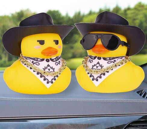 Duck Car Ornament for Dashboard with Mini Cowboy Hat, Scarf Necklace, and Sunglasses (Pink) in Kuwait