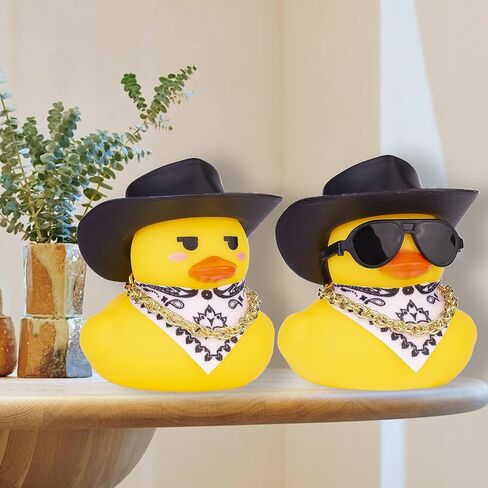 Duck Car Ornament for Dashboard with Mini Cowboy Hat, Scarf Necklace, and Sunglasses (Pink) in Kuwait