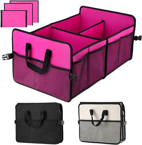 Trunk Organizer for Car, 72L Large Capacity Car Trunk Organizer, Collapsible Multiple Compartments Trunk Organizers,Suitable for A Variety of Cars, SUV, Mini-Van, Beige in Saudi Arabia