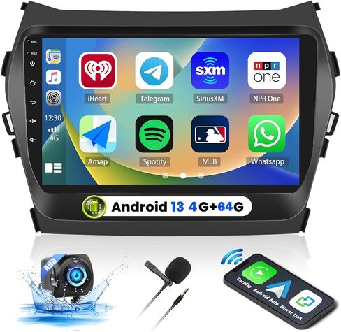 UNITOPSCI 4G+64G for Hyundai Santa Fe IX45 2013-2017 Radio Android Car Stereo Wireless Apple CarPlay Android Auto GPS Navigation 9 Inch Touch Screen FM/RDS Radio USB SWC HiFi WiFi + Backup Camera in Saudi Arabia