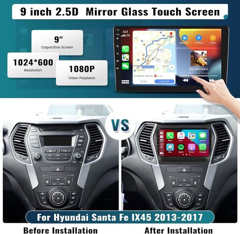 UNITOPSCI 4G+64G for Hyundai Santa Fe IX45 2013-2017 Radio Android Car Stereo Wireless Apple CarPlay Android Auto GPS Navigation 9 Inch Touch Screen FM/RDS Radio USB SWC HiFi WiFi + Backup Camera in Saudi Arabia