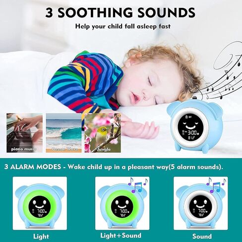 Kids Alarm Clock for Kids, Toddlers Sleep Training Clock with Sound Machine, Night Light, Nap Timer, Temperature Detect, Ok to Wake Alarm Clock for Boys Girls Bedroom in Saudi Arabia
