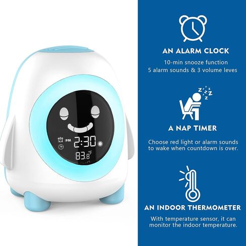 Kids Alarm Clock for Kids, Toddlers Sleep Training Clock with Sound Machine, Night Light, Nap Timer, Temperature Detect, Ok to Wake Alarm Clock for Boys Girls Bedroom in Saudi Arabia
