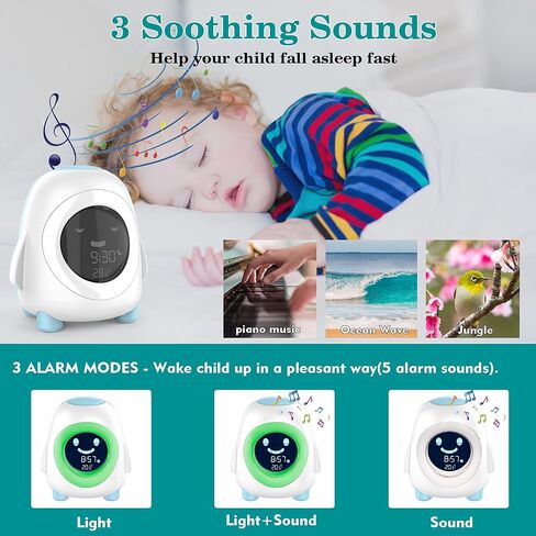 Kids Alarm Clock for Kids, Toddlers Sleep Training Clock with Sound Machine, Night Light, Nap Timer, Temperature Detect, Ok to Wake Alarm Clock for Boys Girls Bedroom in Saudi Arabia