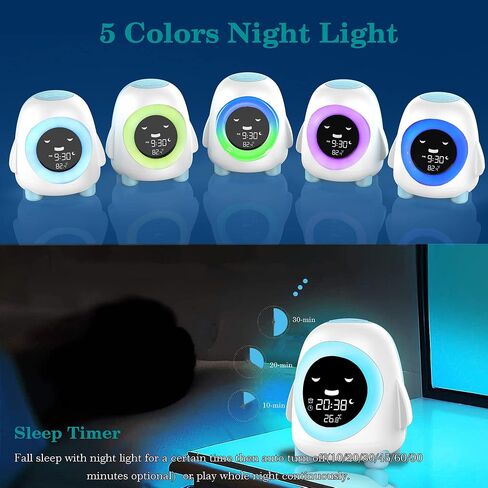 Kids Alarm Clock for Kids, Toddlers Sleep Training Clock with Sound Machine, Night Light, Nap Timer, Temperature Detect, Ok to Wake Alarm Clock for Boys Girls Bedroom in Saudi Arabia