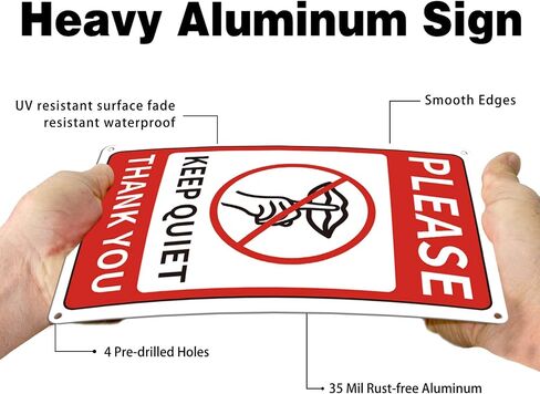 GLOBLELAND Please Keep Quiet Sign 8x12 inches 35 Mil Aluminum Quiet Please Metal Sign for Office Home Bedroom School Salon or Commerical Use, UV Protected and Waterproof in Saudi Arabia
