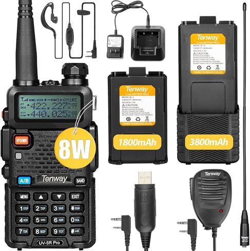 Ham Radio Walkie Talkie UV-5R Pro Dual Band Two Way Radio with one More 3800mAh Battery and Handheld Speaker Mic and Antenna and USB Programming Cable Black in Saudi Arabia