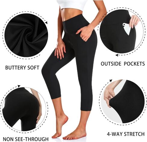NEW YOUNG 3 Pack Capri Leggings for Women with Pockets-High Waisted Tummy Control Workout Gym Yoga Pants in Saudi Arabia