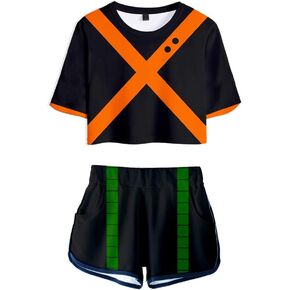 2 Piece Anime Outfits for Women Crop Top and Short Pants Sets