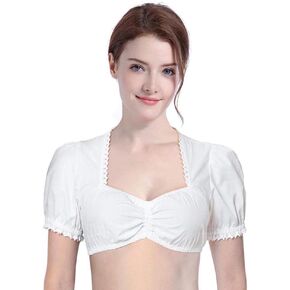 Women's German Dirndl Blouse Puffy White Cropped Tops Beer Girl Costume Bavarian Oktoberfest Festival Fancy Dress