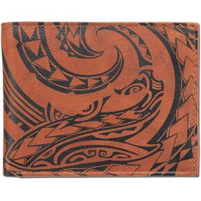 Hawaiian Shark Tattoo Flip ID Billfold Wallet for Men, Genuine Leather, Mano" Tattoo art by Kuaika Quenga (Black with Red Art) from NAKOA in Kuwait