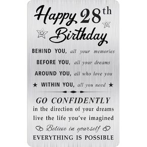 Happy 28th Birthday Card for Men Women, Small Engraved Wallet Card for 28 Year Old Birthday Gifts