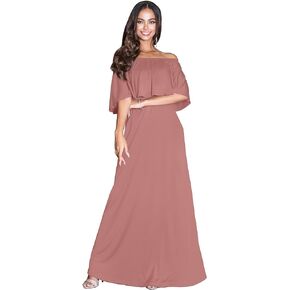 KOH KOH Womens Short Sleeve Off The Shoulder Strapless Ruffle Tube Maxi Dress