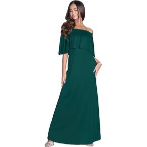 KOH KOH Womens Short Sleeve Off The Shoulder Strapless Ruffle Tube Maxi Dress