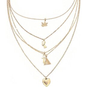 ACEDRE Boho Gold Maple Choker Necklace Heart Pyramid Layered Pendant Necklace Chains Egyptian Pharaoh Beach Adjustable Jewelry Accessory for Women and Girls (Gold 1)