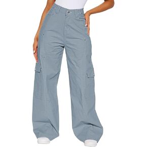 Pink Queen Women Cargo Pants Adustable Elastic High Waist Baggy Stretchy Wide Leg Y2k Combat Pants Trousers