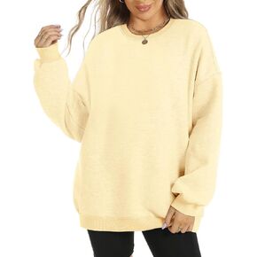 FANCYINN المرأة عادية Crewneck بلوزات طويلة الأكمام فضفاضة تناسب Pollover لينة الصلبة كنزة بغطاء رأس من الصوف خريف شتاء القمم