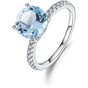 Qitian 925 Sterling Silver Solitaire Engagement Ring For Women With Round Birthstone