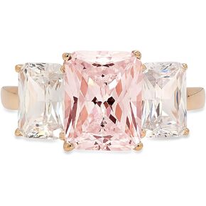 Clara Pucci 4.0ct Brilliant Emerald Cut 3 Stone Solitaire Accent Genuine Flawless Pink Simulated Diamond Gemstone Engagement Promise Anniversary Bridal Wedding Ring Solid 18K yellow Gold