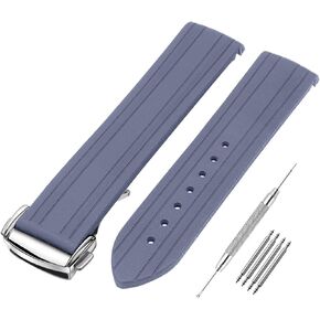 SANDEIN Watch Band Compatible with Omega Seamaster 300 AT150 Universe 007 Curved End Steel Buckle, Soft Silicone Rubber Replacement Wrist Strap for Omega Seamaster Watch Straps