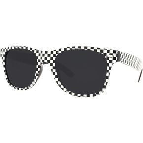 POP Fashionwear Classic Rectangular Sunglasses Polarized Lens White Frame Black Checker T712