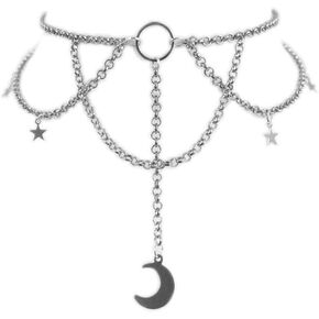 tenghong2021 Cute Moon Stars Pendant Necklace Goth Moon Velvet Collarbone Chain Necklace for Women Girls Black Necklace New Year Gift Jewelry