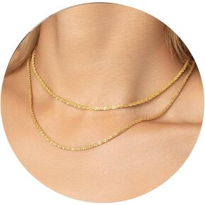 GMSOL Layered Necklaces for Women 14K Real Gold/Silver Plated Dainty Bar Twist Rope Mirror Bead Layering Chain Choker Necklaces Gold Jewelry for Women
